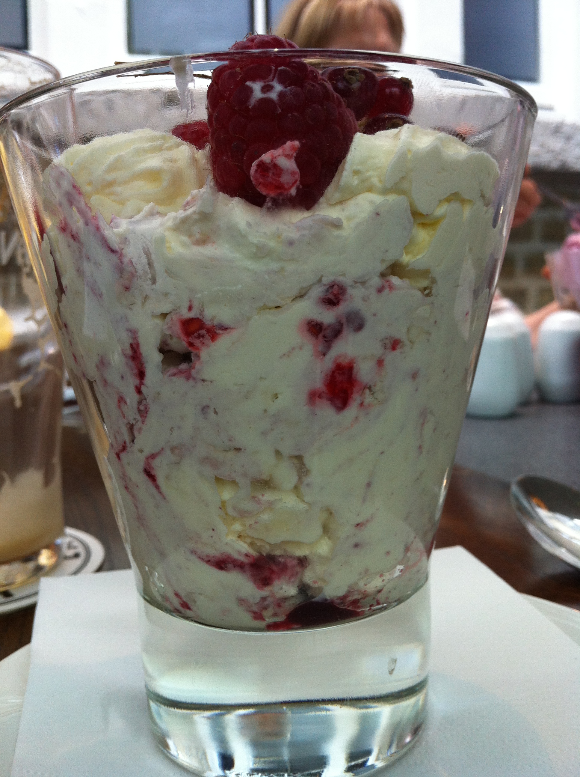 An "Eton Mess," dessert of cream, raspberries and pieces of toasted meringue. At the Trinity City Hotel restaurant. Photo by Annis Householder.